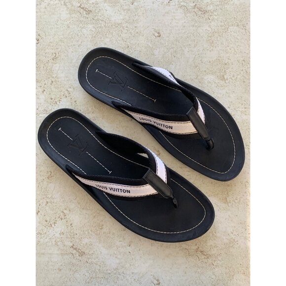Louis Vuitton Black & White Thong Sandals Size 13 - Picture 1 of 13